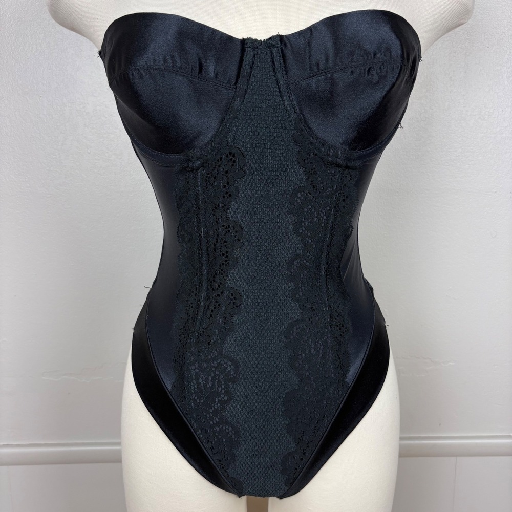Partners Intimates Vtg Body Shaper Girdle Size 34B Black‎ Lace Trim Strapless